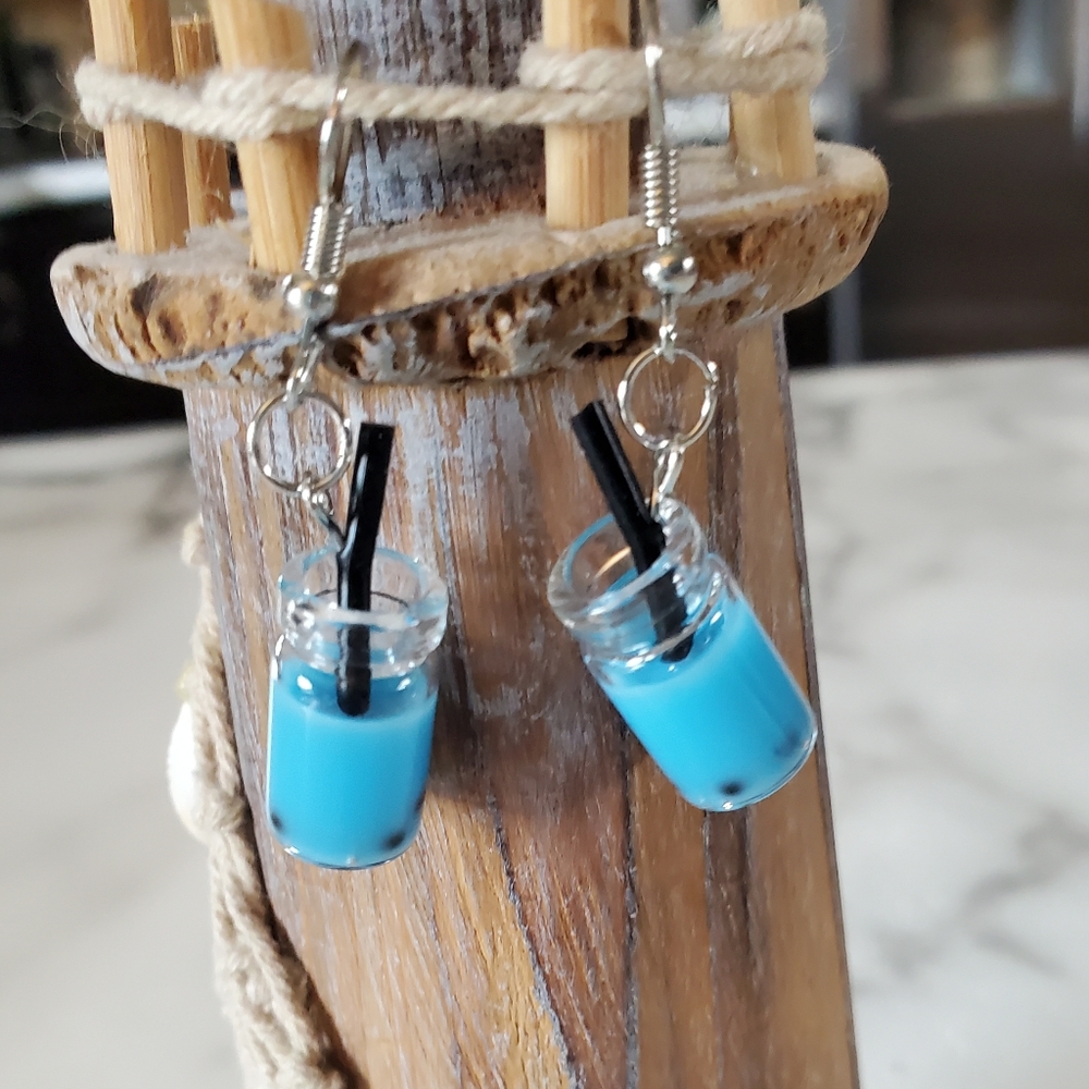 Blue Boba Tea Earrings - Picture 6 of 9